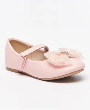 Flora Bella by ShoeExpress Studded Bow Round Toe Ballerinas with Hook and Loop Closure - Pink