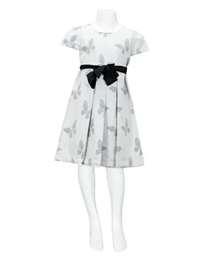 Finelook - Girl Butterfly Design Pleated Dress - Grey