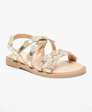 Juniors - Heart Accent Sandal With Hook And Loop Closure - Gold