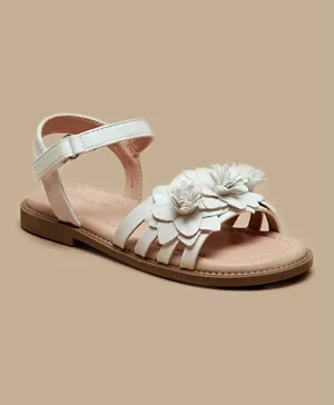 Little Missy - Floral Applique Sandals with Hook and Loop Closure - White