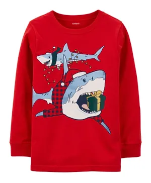 Carter's Christmas Shark Jersey Tee-Red