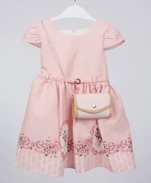 Finelook - Girl Printed Floral Party Dress With Bag - Pink