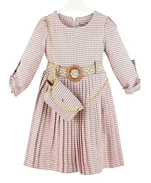 Finelook - Girl Printed Checked Dress with Bag - Pink