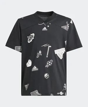 adidas Junior Brand Love All Over Print Aeroready T-Shirt - Black