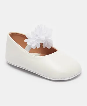 Barefeet - Flower Applique Slip-On Shoes with Elasticated Strap - White