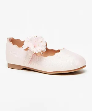 Juniors - Floral Accented Mary Jane Shoes with Hook and Loop Closure -Pink