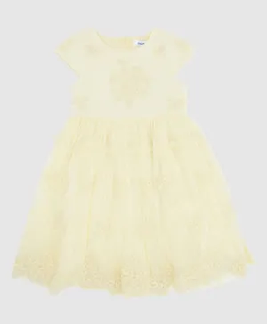 R&B Kids - Contrast Lace Embroidered Prom Dress - Light Yellow