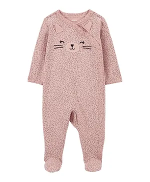 Carter's - Cheetah Cat Art Interlock Sleep and Play Suit - Pink