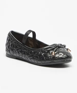 Flora Bella by ShoeExpress Star Quilted Slip-On Ballerinas With Bow Applique - Black