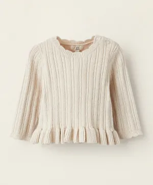 Zippy Ribbed Knit And Braided Sweater - Beige