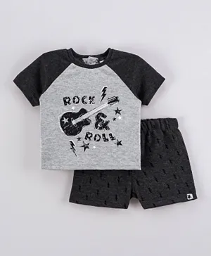 Rock a Bye Baby Rock & Roll Tee with Shorts Set - Grey