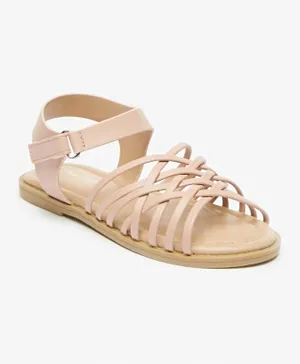 Flora Bella By Shoexpress - Cross Strap Open Toe Sandals With Hook And Loop Closure - Beige