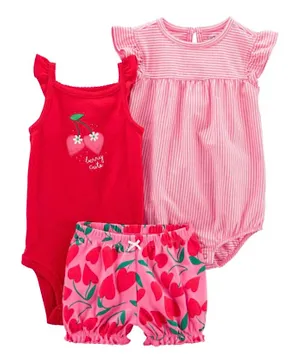 Carter's - 3-Piece Cherry Shorts & Romper Outfit Set - Pink