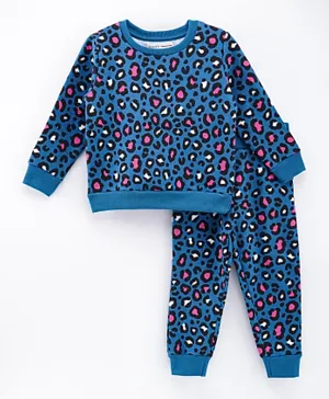 Minoti Printed Fleece Pyjama Set - Dark Blue