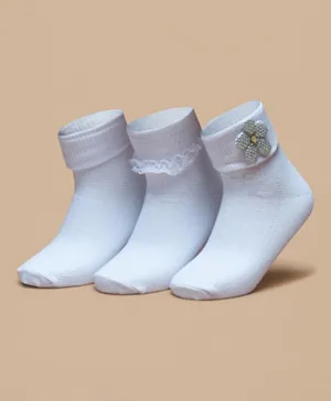 Flora Bella by Shoexpress - Frill Detail Socks (3 Pairs) - White