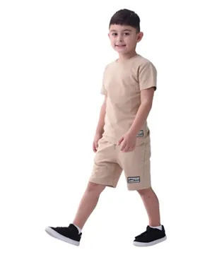 Victor and Jane Boys 2-Piece Set With Short Sleeve T-Shirt & Shorts - Beige