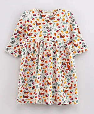 جوجو مامان بيبي فستان بطباعة نقش الخضروات مع جيب للحيوان الأليف - متعدد الألوان