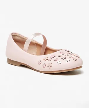 Juniors - Ballerina Shoes with Floral Detail and Strap - Pink