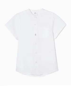 Zippy Front Pocket Mandarin Neck Shirt - White