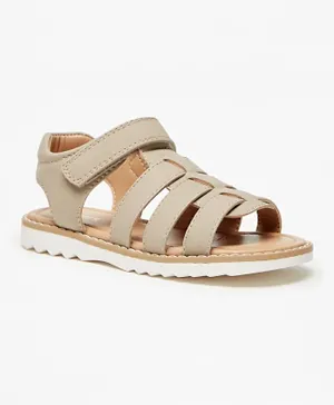 Juniors - Textured Strap Sandals with Hook and Loop Closure - Beige