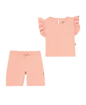 Cheekee Munkee Solid Ruffle Sleeved Top & Shorts Set - Pink