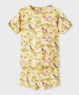 Name It Bird Print T-Shirt with Bottom Set - Cream