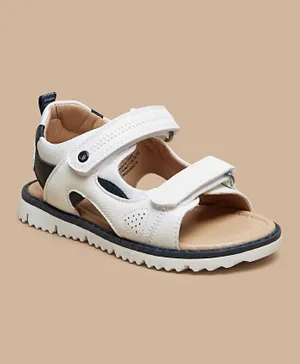 Juniors - Paneled Sandals with Hook and Loop Closure - White