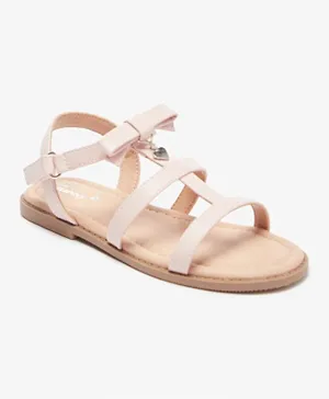 Little Missy - Solid Strappy Sandals with Hook and Loop Closure - Pink