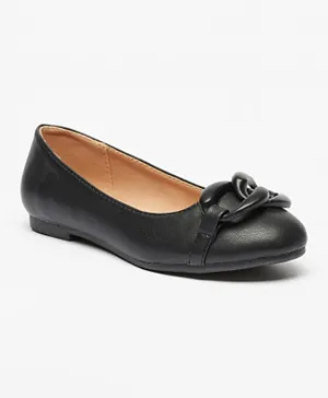Little Missy - Applique Detail Round Toe Ballerina Shoes - Black