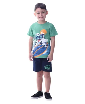 Victor and Jane Boys 2-Piece Set With Short Sleeve T-Shirt & Shorts - Green & Navy