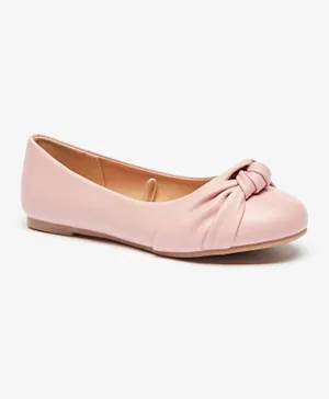 Little Missy - Slip-On Round Toe Ballerina Shoes with Knot Detail - Pink