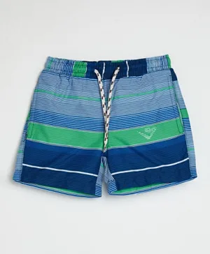 Neon Color Block Striped Shorts - Blue