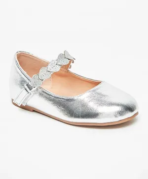 Juniors - Heart Applique Mary Jane Shoes with Hook and Loop Closure - Silver