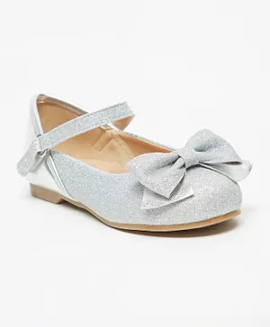 Juniors - Bow Accented Glitter Textured Mary Jane Shoes - Silver