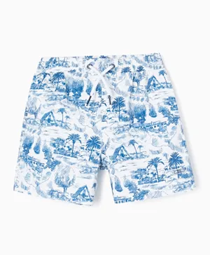 Zippy Drawstring Swim Shorts - White And Blue