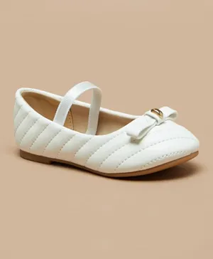 Flora Bella by ShoeExpress Stitch Detailed Mary Jane Ballerinas with Bow Accent - White