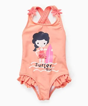 Zippy Surfer Girl Graphic Swimsuit - Coral