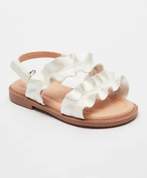 Juniors - Frill Detail Flat Sandals With Hook And Loop Closure - White