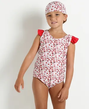 Kookie Kids V Cut Swimsuit with Cap - Red