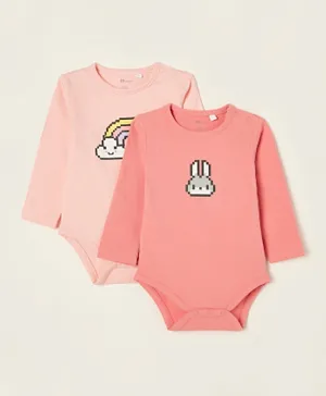 Zippy 2-Pack Cotton Rainbow & Rabbit Graphic Bodysuits - Pink