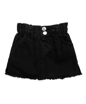 Minoti Girls Black Basic Paperbag Waist Denim Skirt-Black