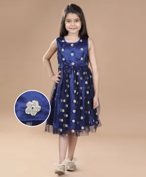 Hola Bonita - Sleeveless Dress Floral Bead Print - Blue