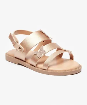 Juniors - Butterfly Accent Sandals with Hook and Loop Closure - Gold