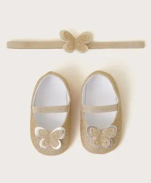 Monsoon Children Baby Butterfly Booties and Bando - Gold