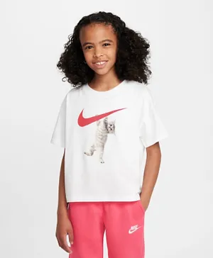 Nike 100% Cotton Kitten Graphic Short Sleeves Boxy T-Shirt - White
