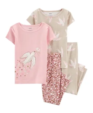 Carter's 4 Piece Bird Print Snug Fit Pajamas Set - Multicolor