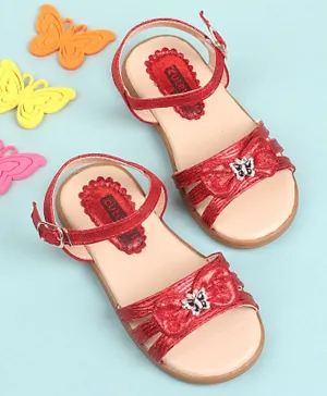 Cute Walk by Babyhug  Party Wear Sandals Bow Appliques - Red