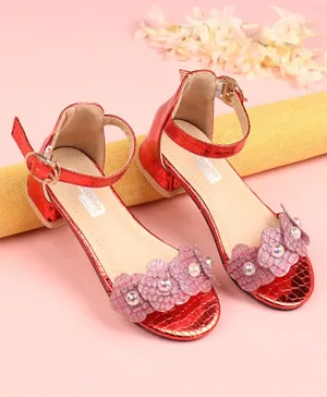 Cute Walk by Babyhug Party Wear Sandals Floral Applique - Red