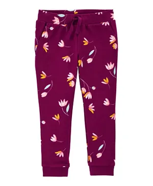 Carter's Floral Pull On Joggers - Burgundy