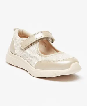 Juniors - Textured Mary Jane Shoes with Hook and Loop Closure - Beige